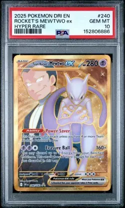 2025 POKEMON DRI EN-DESTINED RIVALS HYPER RARE TEAM ROCKET'S MEWTWO EX PSA 10 - Image 1