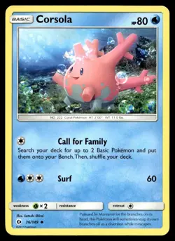 Corsola 36/149 Pokemon Card Sun & Moon Uncommon 80 HP Lightly Played E12 - Image 1