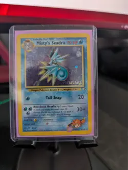 Pokemon TCG Gym Heroes Misty's Seadra PRERELEASE Holo Card DMG - Image 1