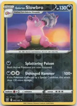 Galarian Slowbro 092/163 Reverse Holo SWSH05: Battle Styles Pokemon Card NM - Image 1
