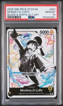2026 One Piece ST29 EN Black & White Alternate Art Monkey D Luffy 001 PSA 10 GEM - Image 1