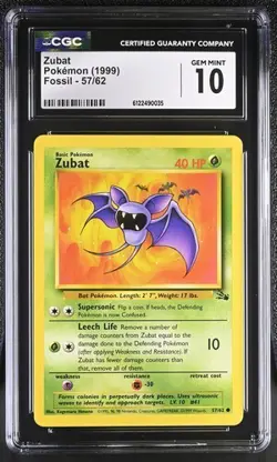 1999 Pokemon Fossil Zubat #57 CGC 10 GEM MINT - Image 1