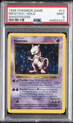 1999 POKEMON BASE SET SHADOWLESS #10 MEWTWO-HOLO PSA 9 - Image 1