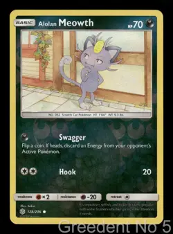 Alolan Meowth 128/236 Common Cosmic Eclipse Pokemon Reverse Holo Lightly Played - Image 1