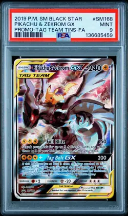2019 POKEMON #SM168 FULL ART/PIKACHU& ZEKROM GX PSA 9+ 5 graded guards aura - Image 1