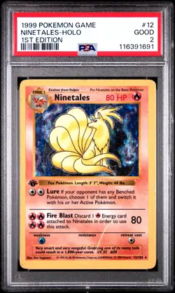 1999 POKEMON BASE SET 1ST EDITION #12 NINETALES-HOLO PSA 2 - Image 1