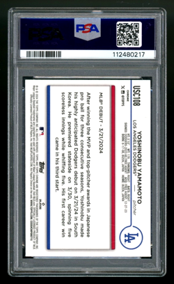 2024 Topps Chrome Update Aqua Refractor Yoshinobu Yamamoto RC Rookie /199 PSA 9 - Image 2