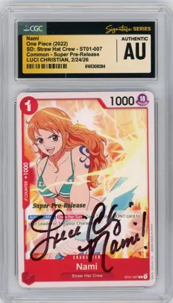 SUPER PRE-RELEASE CGC Auth Luci Christian Autographed Nami ST01-007 One Piece - Image 1