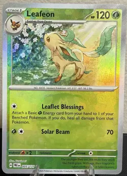 RARE! Leafeon (Master Ball Pattern) 005/131 Sv: Prismatic Evolutions Holo - Image 1