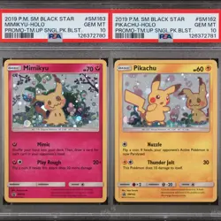 Pikachu PSA 10 & Mimikyu PSA 10 SM 162 & SM 163 Sequential Set Team Up Pokemon - Image 1
