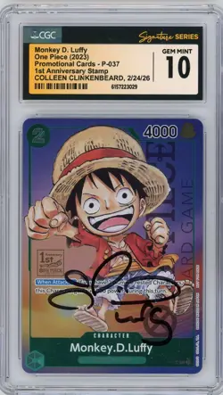 CGC 10 Colleen Clinkenbeard Signed Monkey.D.Luffy 1st Anniversary Stamp P-037 - Image 1