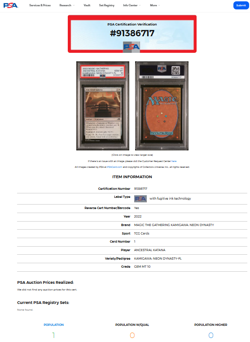 MTG Magic the Gathering Kamigawa Neon Dynasty Foil Ancestral Katana PSA 10 POP 1 - Image 3