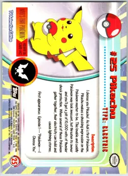 Pikachu #25 Topps Trading Cards Series 1 Pokemon NM - Image 2