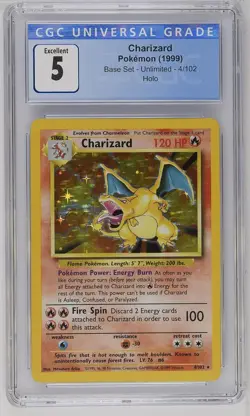 1999 POKEMON BASE SET UNLIMITED CHARIZARD HOLO 4/102 CGC 5 PSA 3778288006 - Image 1