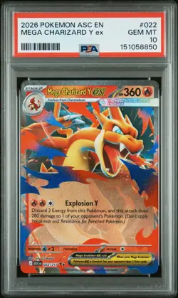 PSA 10 Mega Charizard Y ex 022/217 Pokemon Ascended Heroes GEM MT 10 - Image 1