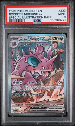 2025 POKEMON DRI EN-DESTINED RIVALS #233 TEAM ROCKET'S NIDOKING EX PSA 9 - Image 1