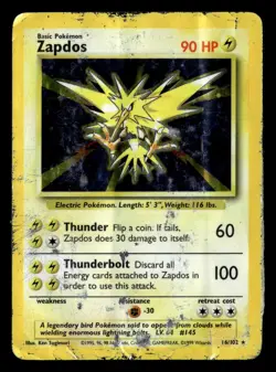 Zapdos 16/102 Holo Rare Base Set Unlimited Pokemon Card DAMAGED DESTROYED - Image 2