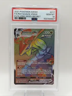 2021 POKEMON EVOLVING SKIES SECRET RAINBOW RARE RAYQUAZA VMAX 217/203 PSA 10 - Image 1