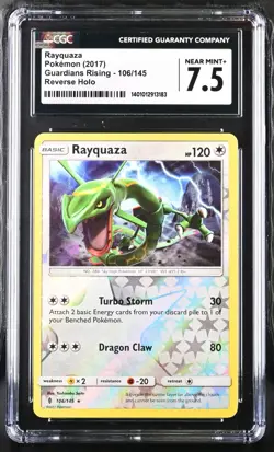 CGC Graded 7.5 Rayquaza 106/145 Guardians Rising Reverse Holo Rare Pokemon Card - Image 1