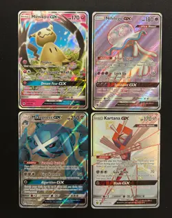 POKEMON - GX (4) CARD LOT - MIMIKYU / NIHILEGO / METAGROSS / KARTANA - Image 1