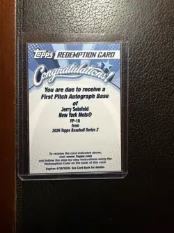 2026 Topps Series 2 First Pitch Autograph Base Jerry Seinfeld FP-10 Redemption - Image 1