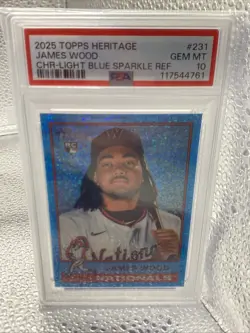 2025 Topps Heritage James Wood #231 Chrome Light Blue Sparkle Refractor PSA 10 - Image 1