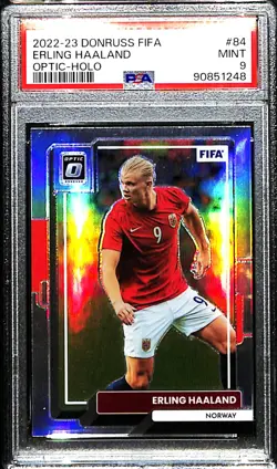 ERLING HAALAND 2022-23 Donruss FIFA OPTIC Holo Card #84 PSA/DNA Mint 9 - Image 1
