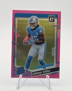 Panini 2023 Donruss Optic Jahmyr Gibbs Rated Rookie Pink Prizm #236 RC - Image 1