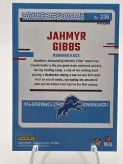 Panini 2023 Donruss Optic Jahmyr Gibbs Rated Rookie Pink Prizm #236 RC - Image 4