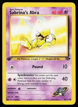 Sabrina's Abra 93/132 1st Edition Common Gym Challenge Pokemon Card - Image 1