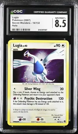 CGC 8.5 NM/MINT+ Lugia 14/132 Secret Wonders Holo Swirl Pokemon Card - Image 1