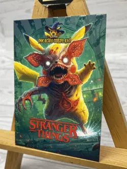 Pikachu as Cosplay Demogorgon Stranger Things Non- Pokemon Fan Art Card - Image 3