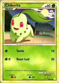 Chikorita 59/123 Common HeartGold & SoulSilver Pokemon Moderately Played - Image 1