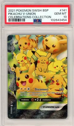 2021 Pokemon SWSH BSP Pikachu V-Union Celebrations Collection Promo PSA 10 - Image 1
