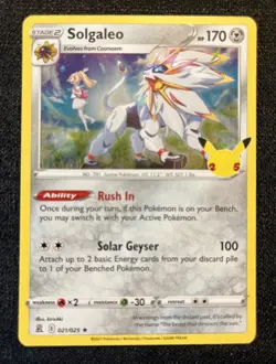 Solgaleo 21/025 Holo Rare Pokemon Celebrations 25th Ann NM Illustrator Kiris Aki - Image 1