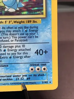 Pokemon TCG Blastoise 2/102 Base Set Unlimited Holo Rare VTG WOTC 1999 MP+ - Image 4