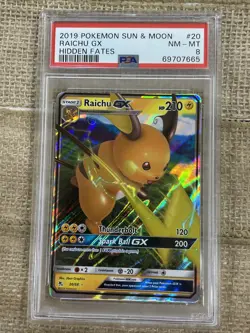 Graded PSA 8 2019 Pokemon Sun & Moon - Raichu GX - Hidden Fates - Image 1