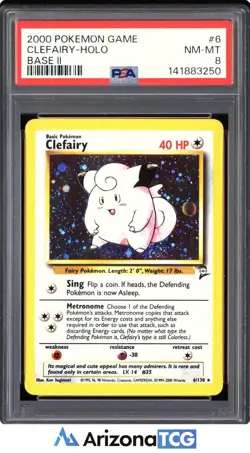 Pokemon 2000 Clefairy 6/130 Holo Base Set 2 PSA 8 - Image 1