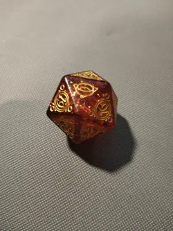 MTG D20 Lord Of The Rings Spindown Dice Glitter Red Gold - Image 1
