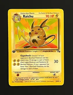1999 WOTC Pokemon TCG Fossil Raichu 29/62 Rare LP - Image 1