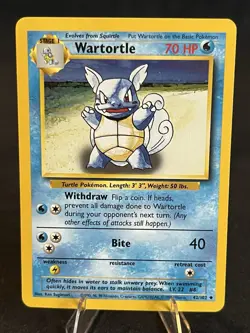 Wartortle 42/102 Base Set Unlimited WOTC Pokemon TCG LP Condition Vintage - Image 1