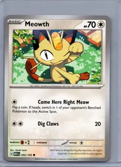 MEOWTH 052/165 COMMON 151 POKEMON NM/M - Image 1