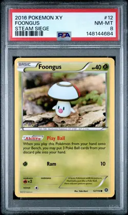 2016 POKEMON XY STEAM SIEGE #12 FOONGUS PSA 8 - Image 1