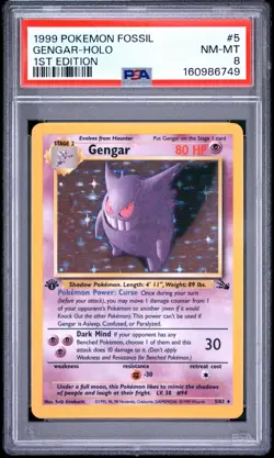 1999 POKEMON FOSSIL 1ST EDITION #5 GENGAR-HOLO PSA 8 - Image 1