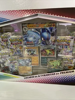 Pokemon Prismatic Evolutions Lucario ex & Tyranitar ex Premium Collection Box - Image 3