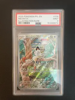 2025 POKEMON PFL EN-PHANTASMAL FLAMES ILLUSTRATION RARE #106 MEOWTH PSA 9 - Image 1