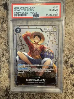 PSA 10 One Piece TCG Luffy Promo P-075 TS-02 Tin Pack Set Vol 2 - Image 1