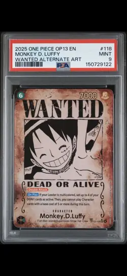 2025 One Piece Op13 Carrying on His Will Monkey D. Luffy #118 Wanted PSA 9 Mint - Image 1