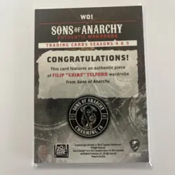 Sons of Anarchy Seasons 4 & 5 Wardrobe Card W01 Chibs - Image 2