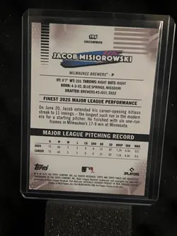 2026 Topps Finest Jacob Misiorowski 196 Rookie Card UNCOMMON green /99 Brewers - Image 2